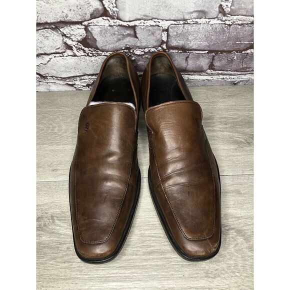 Boss Hugo Boss Brown Leather Square Toe Dress Loafers Shoes Men’s Sz 11M US/44EU - Picture 14 of 16